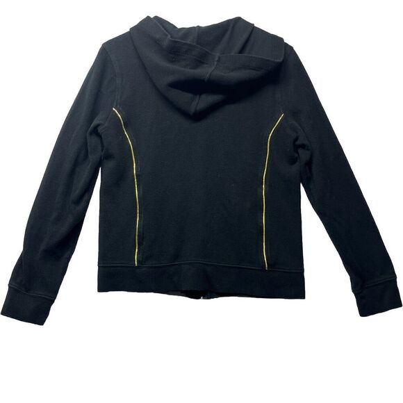 Lauren Ralph Lauren Womens Hoodie Medium Black Ribbed Zip Up Jacket Gold Crest - Picture 4 of 4